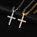 Men Women Hip Hop Cross Pendant Necklace With 4mm Zircon Tennis Chain Iced Out Exquisite Bling Jewelry Fashion Trendy Creative. 
