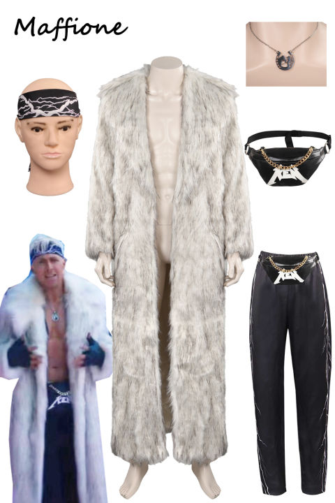 Ken Cosplay White Long Fur Coat Costume Movie Barbei Disguise Outfits Bags Headband Necklace Adult Men Roleplay Halloween Suits