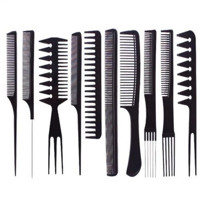 Pack of 10 - Professional Salon Hair Comb Set - Black