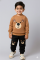 Brown “Happy Bear” Cozy Winter Tracksuit – Soft Fleece Sweatshirt & Jogger Set for Kids. 