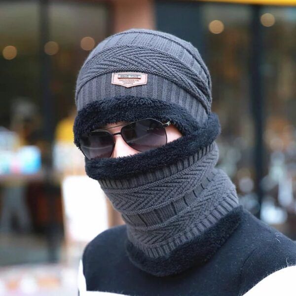 100% Original Song Ting Cap Neck Warmer Thick Fleece Winter Beanie Hat and Scarf Set Ski Hats Knitted Hat for Men and Women