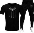 Black Spiderman Printed Cotton Half Sleeves O Neck Trouser & Tshirt For Men & Boys. 