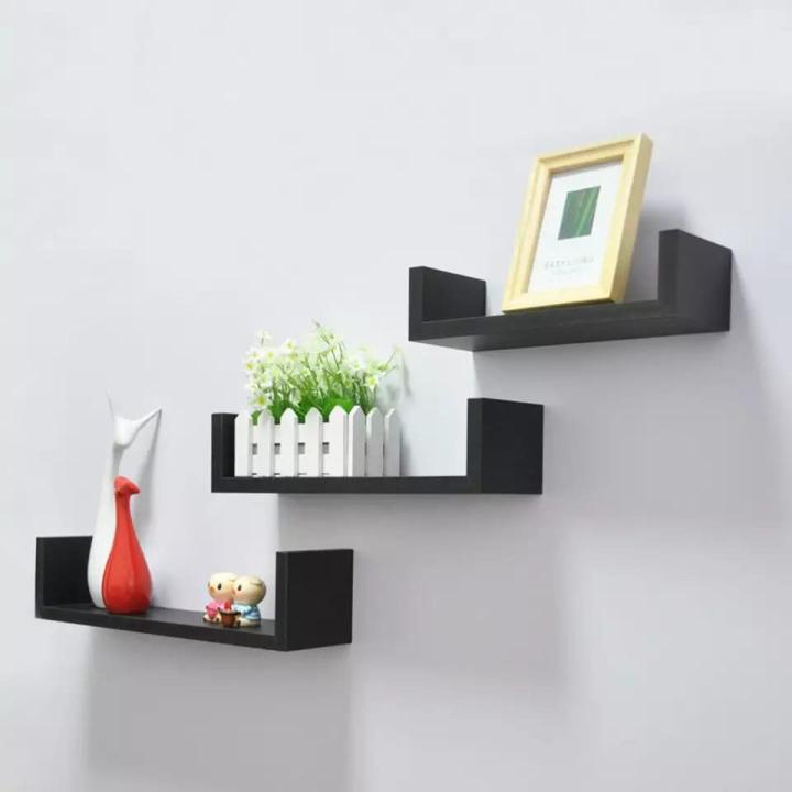 U Shape Wall Mounted Storage Rack Home Decoration Rack Bookshelf for Book/Media/CD/DVD Storage (Black&White))