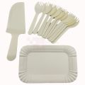 WHITE COLOR PARTY TABLEWARE - SET OF 10 - 10 PAPER PLATES 10 FORKS 1 PLASTIC KNIFE. 