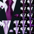Sunfloweio Barry.Wang Purple Lilac Lavender Silk Mens Tie Handkerchief Cufflink Set Jacquard Floral Necktie for Male Wedding Business Party. 