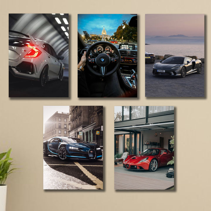 pack of 5 sports car themed wooden canvas frames / super cars sticky ...