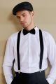 Fashion KI Collection Black Broad Strip Elastic Suspenders and bow Tie For Men. 