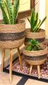 Seagrass Plant Pots With Wooden Legs, jute Standing Planter, Flower Pots with Mounting Legs, Storage Basket, Seagrass Plant Baskets for Indoor Outdoor Use, Plant Flower Floor Stand. 