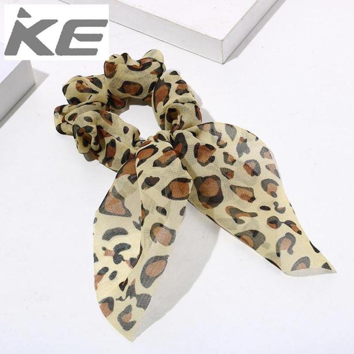 Women Streamers Leopard Print Polka Dot Floral Print Elastic Bow Hair Rope Girl Hair Ties Korean Sweet Hair Accessories Headwear