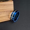 Silver Color Groove Beveled Edge Blue Matte Finish Men Promise Ring Men -Pack 01. 