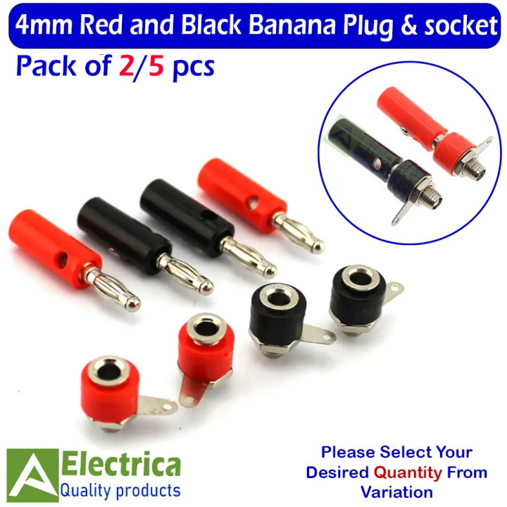 2/5 pair 4mm Red and Black Banana Socket Plug Adapter Male and  female jack socket plug by Electrica