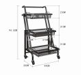Techmanistan 3 Tier Parallel Folding Portable Kitchen Cart With Removable Basket, Multifunction Storage Rack Kitchen Organizer Metal Stand, 90°-180° Adjustable Angle Rolling Cart Rolling Shelf 3 Tier Trolley Stall Parallel Folding, Kitchen Storage Cart. 