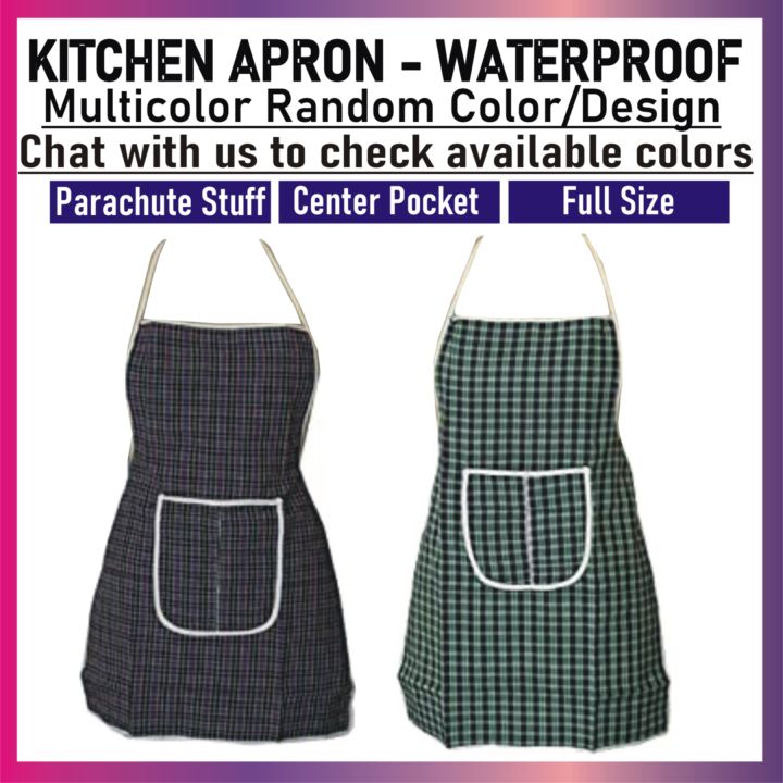 Apron Full Size | Waterproof Kitchen Apron | Water Resistant | Printed Check + Plain Design Pocket Apron | Kitchen Cooking Dress | Dress Protection - Large Size | Unisex For Both Men & Women | Washable | Waterproof Suit |  Kitchen Accessories