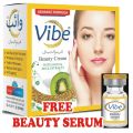 VIBE WHITENINGS BEAUTY CREAM WITH FREE BEAUTY SERUM MULTI VITAMINS FOR FACE FRESHNESS, FRECKLES, ANTI WRINKLES DARK CIRCLES ALL SKIN TYPES, 30 G MILKY WITH KIWI MILK EXTRACTS 3.5 ML. 