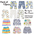12 pcs - Regular use Summer cotton pants shorts 0-18 month old baby girl - Baby nicker - Bottoms shorts - printed nikers for babies (6 Nickers + 6 Trousers). 