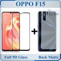 Oppo F15 Full Black 9D|5D|6D|10D|11D|21D Tempered Glass Edge to Edge Full Glue Screen Protector + Back Matte Protector Soft Skin Sheet Soft Film Protector For Oppo F15. 