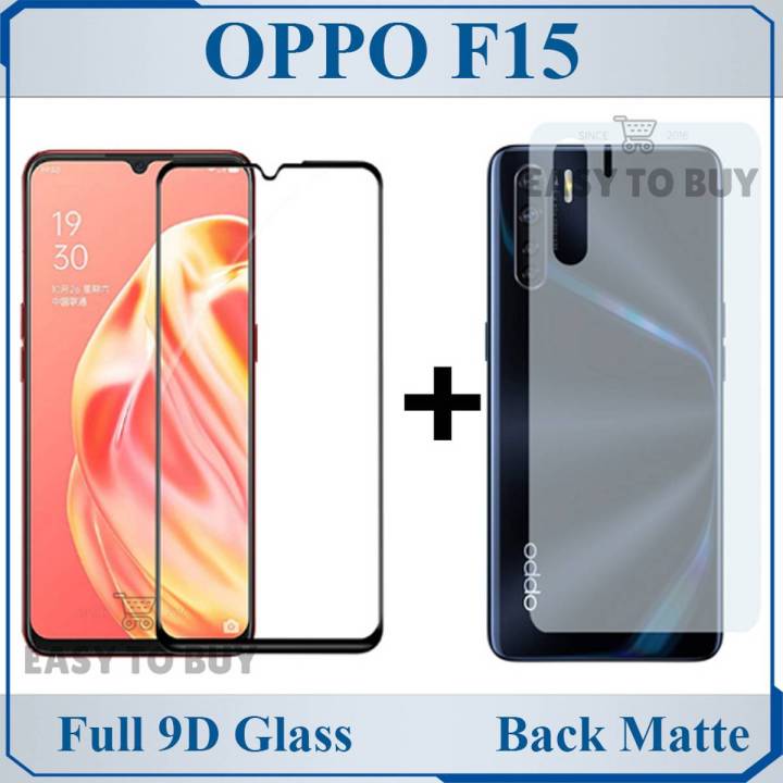 Oppo F15 Full Black 9D|5D|6D|10D|11D|21D Tempered Glass Edge to Edge Full Glue Screen Protector + Back Matte Protector Soft Skin Sheet Soft Film Protector For Oppo F15