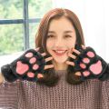 【Happytree】 Cute Cat Paw Fluffy Claw Fingerless Gloves Warm Soft Plush Fingerless Panda Glove Half Finger Women Winter Wear Christmas Gifts. 