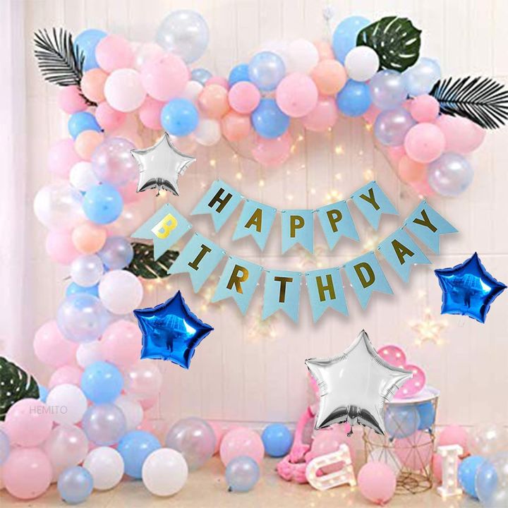 Attractive Blue Birthday Theme ( 1 Birthday banner+ 30balloons+3star balloons) Birthday Decoration Birthday Accessories  Birthday Decoration For Boys Birthday Decoration For Girls