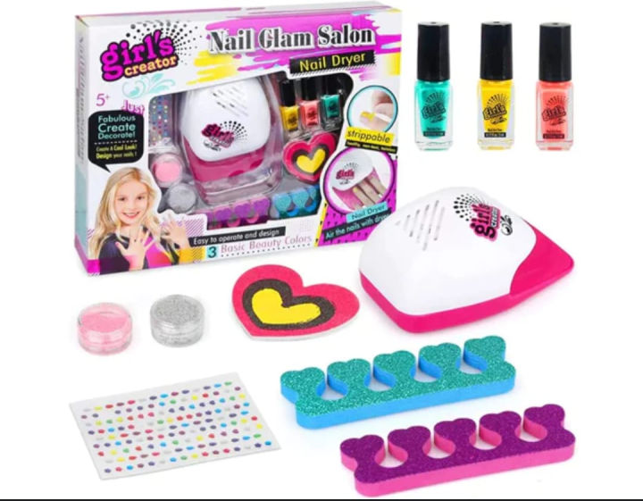 Nail Polish Set 10 Pcs with Nail Dryer, Kids Nails Sets for Girls With 3 Solid Colour 2 Shiny Nail Powder Nail Polish Set For Girlls