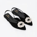 Flat sandals women's shoes green rhinestone wedding toe mules. 