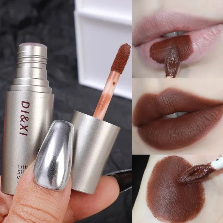 Waterproof Matte Velvet Lip Gloss Lasting Non Sticky Cup Liquid Lipstick Nude Dark Brown Red Lip Tint Mud Makeup Lip Cosmetics