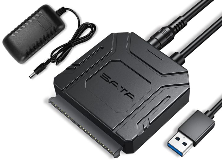 POSUGEAR SATA USB 3.0 Adapter, 5 Gbps Super Speed USB to SATA Cable for External 2.5 Inches/3.5 Inch HDD/SSD SATA I/II/III Hard Drive Adapter, Support UASP, External Power Supply 12V 2A Power Adapter, Compatible with PC, MacBook, PS5, Xbox, PS4