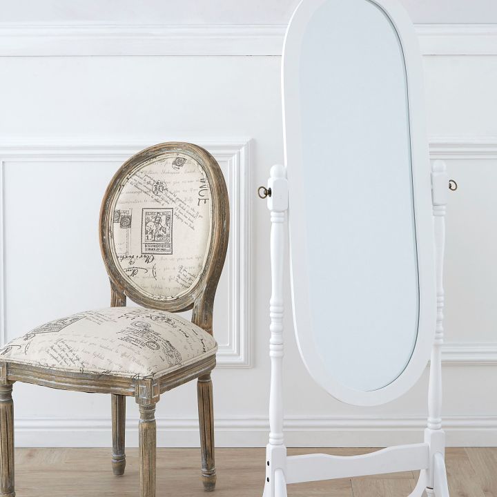 Oval Cheval Mirror, Floor Standing, White Wood Frame
