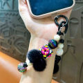 Cartoon Plush Ball Beads Pendant Mobile Phone Chain Lanyard Cute Keychains Hanging XINYAN. 