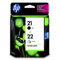 HP 21 Black/22 Tri-color 2-pack Original Ink Cartridges. 