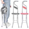 Multipurpose 2 in 1 Ergonomic Design Folding Walking Stick Stool Stainless Steel Walking Chair for the Elderly. 