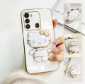 Tecno spark 8c Back Cover Hello Kitty Mirror Folding Bracket Luxury 6D Plating Case Soft Silicone Case - Mirror Hello Kitty Back Cover - Girls Back Cover. 