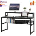 Computer Table with Shelves and Monitor Stand - Walnut Finish - Space Saving Design Desk- Table. 