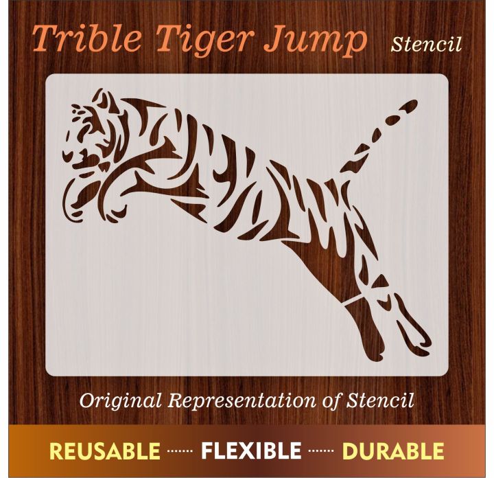 trible tiger jump reusable stencil for canvas and wall painting id 265a
