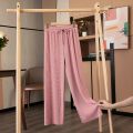 Ice Silk Wide-Leg Pants Women Cool Sweatpants Summer Thin Pleat Loose Straight Pants Office Lady Casual Drawstring Long Trousers. 
