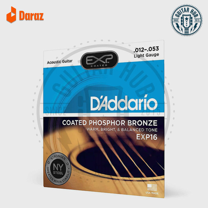 D'Addario EXP16 Coated Phosphor Bronze Acoustic Guitar Strings, Light, 12-53