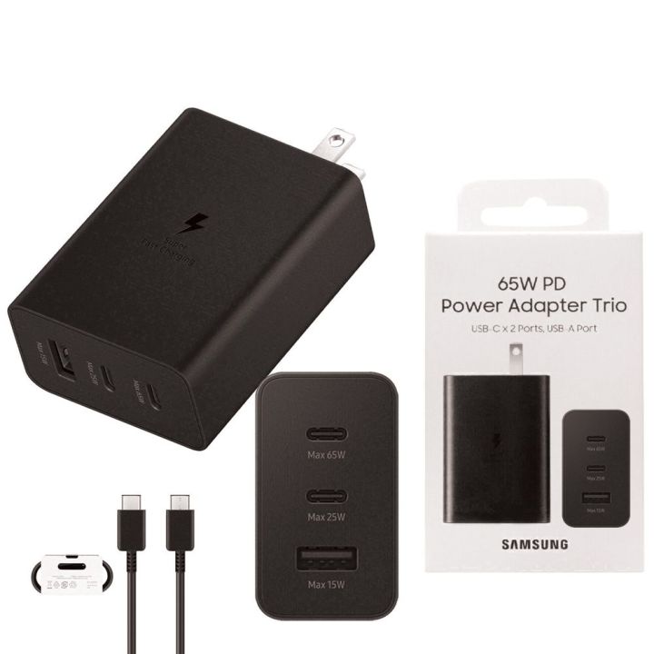 Samsung Compatible 65W + 25W + 15W Super Fast Charger + Cable Power Adapter TRIO – 3 Pin Universal Also Compatible with MI and All Other Brands