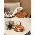 Picnic Basket Handmade Camping Wicker Picnic Basket Shopping Storage Basket with Lid and Wooden Handle. 
