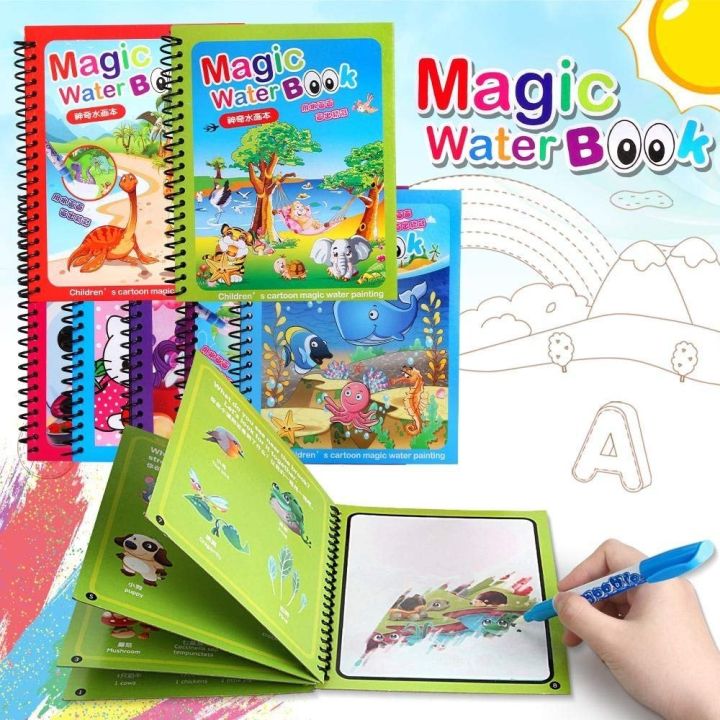 Magic Water Book,Water Drawing Book, Magic book for kids. Reusable Doodle Book with pen for Kids to Learn and Develop Art Abilitytethers