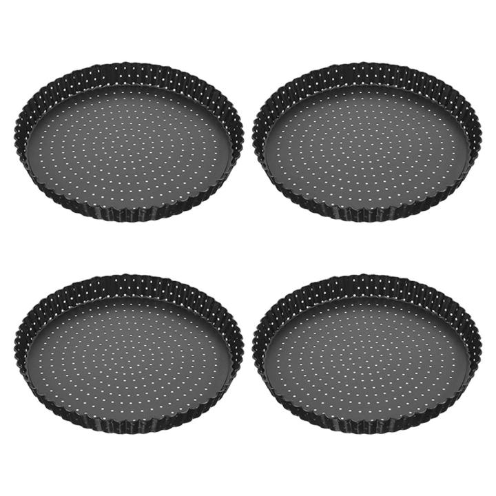 4 Pack Quiche Tart Pan,5 Inch Round Perforated Pizza Baking Tray Non-Stick Tart Tin with Holes for Cakes,Pies,Quiches