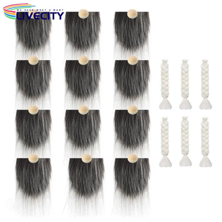 Party Photo Props Kit 18-piece Dwarf Beard Braid Set for Diy Gnome Dolls Faux Fur Beards with Wood Ball Nose Christmas Gnome Doll Craft Supplies Diy Dwarf Decoration Kit