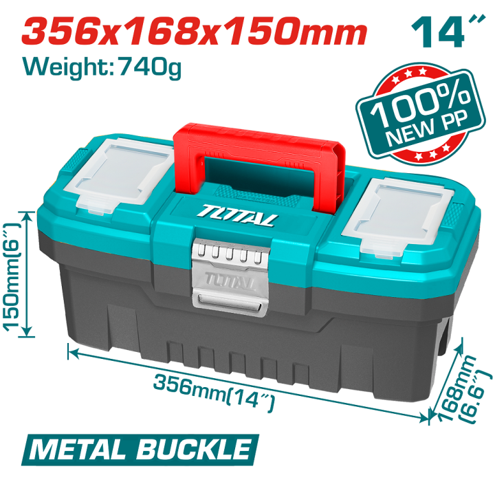 TOTAL 14" Plastic Tool Box With 1Pcs Plastic Tray TPBX0142