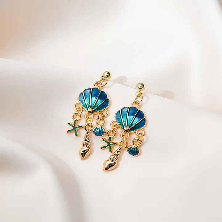 Silver%20Needle%20Childlike%20Ocean%20Column%20Blue%20Shell%20Star%20Asymmetric%20Cartoon%20Stud%20Earrings%20Earrings%20for%20gilrs%20for%20women%20low%20price%20-%20Image%204