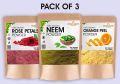 Pack of 3 - Neem Leaves Powder + Rose Flower Powder / Gulab Powder + Orange Peel Powder. 