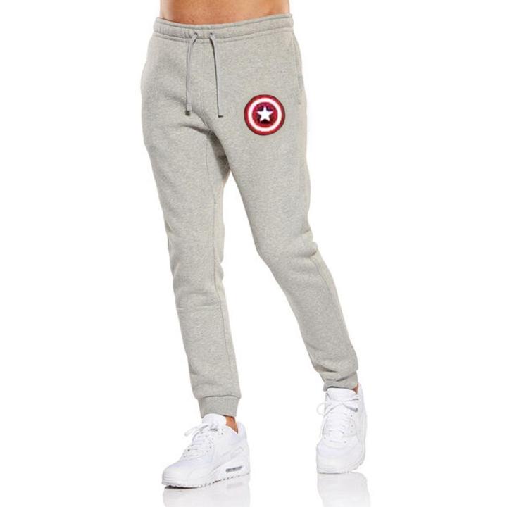 Captain America Logo Printed Trouser Slim Fitted Grey Trousers Casual Sports Track suit Gym Wear Sweats For Men