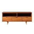 TVUNIT113 - Oak Wood Antique TV Console Brown Polish Finish Entertainment Unit Caramel & Walnut Modern Living Room TV Bedroom Furniture Desk. 