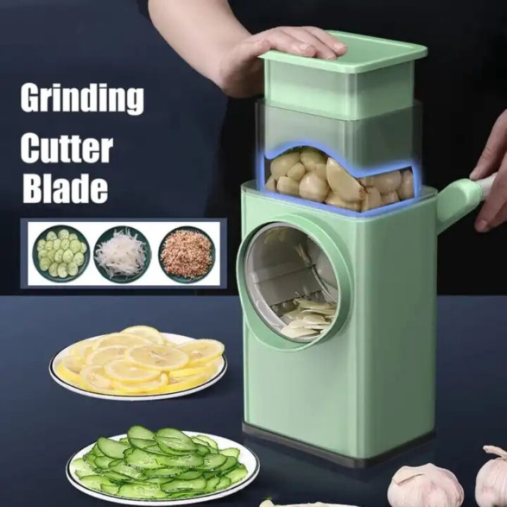 Vegetable Cutter, Multifunctional Vegetable Slicer, Drum Slicer for Kitchen, Manual Hand Crank Vegetable Cutter, 3 in 1 Rotary Cheese Grater Slicer and Peeler, Vegetable Graters Shredders, Multi Blade Vegetable Cutter by Tinted Heaven