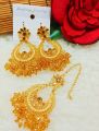 Artificial Golden Ear Rings With Beautyfull Tika New Big Pearl Latkan Style New Look Long Lasting Polish For Beautyfull Girls Artical 85603344. 