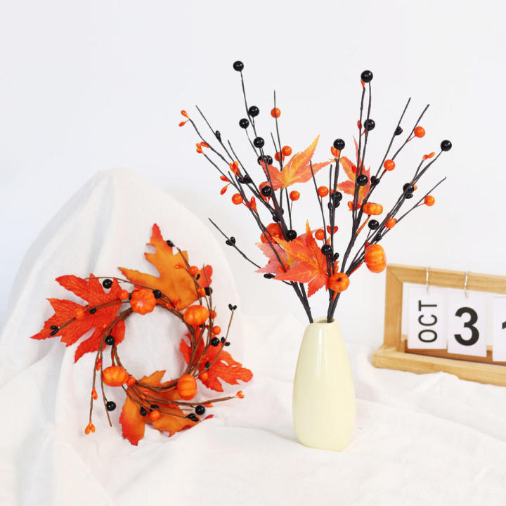 Pistil (Stone Powder) Halloween Pumpkin Maple Leaf Arrangement Eco-Friendly Wire Rod Pumpkin (Foam) Black Orange Berries