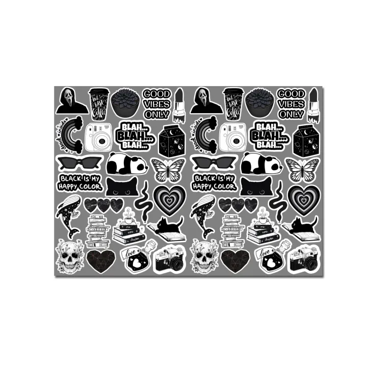A4 size (21x30cm) Uncut black and white Aesthetic and Vintage Stickers ...